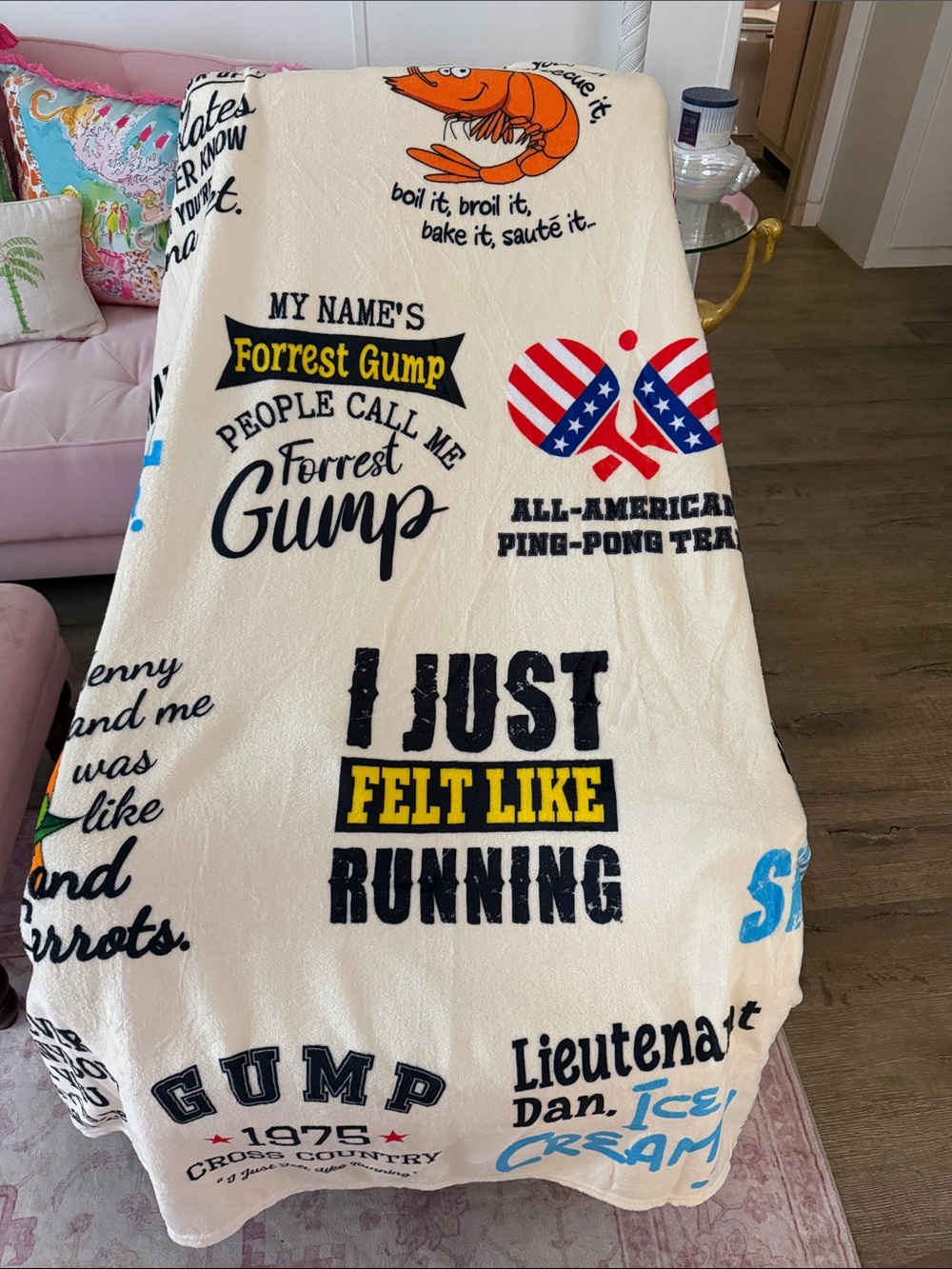 Forrest Gump Graphic Throw Blanket - Cream with Multicolor Prints